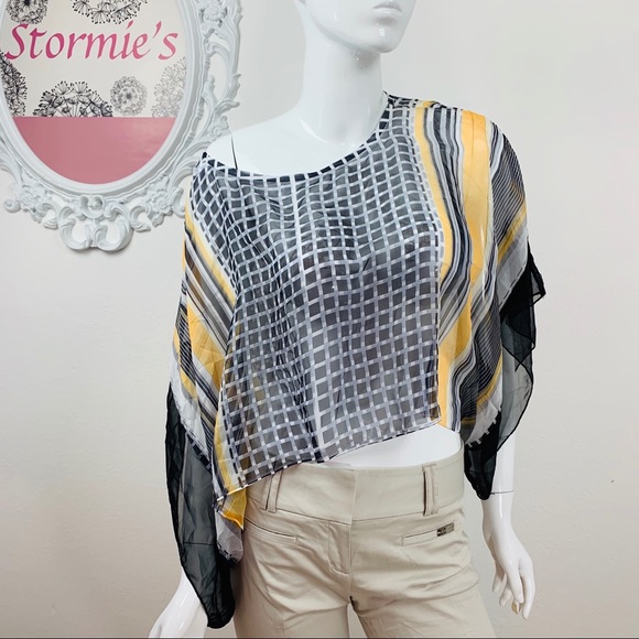 Energe / Sheer Black White Yellow Butterfly Top - Picture 7 of 8